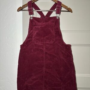 Burgundy Corduroy Overall Dress